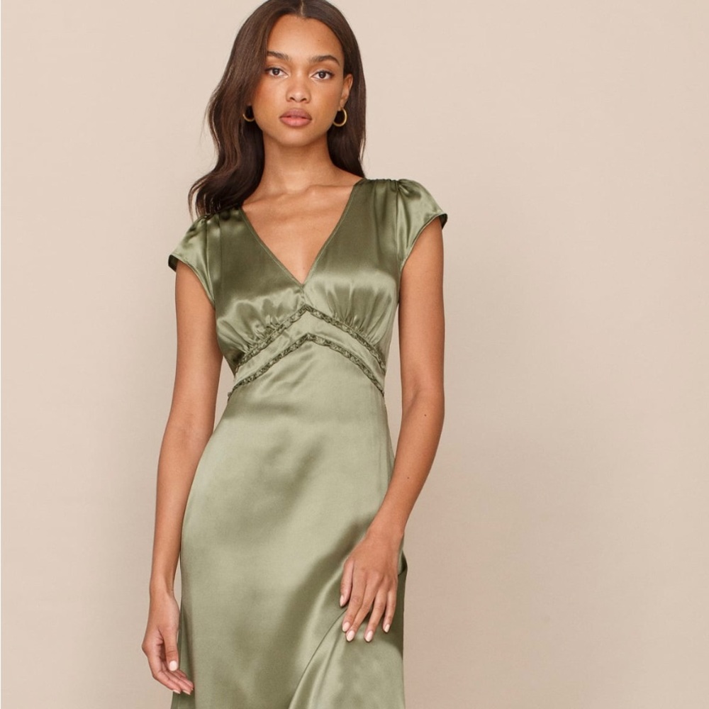 Reformation Kaye Silk Dress in Artichoke Size 2